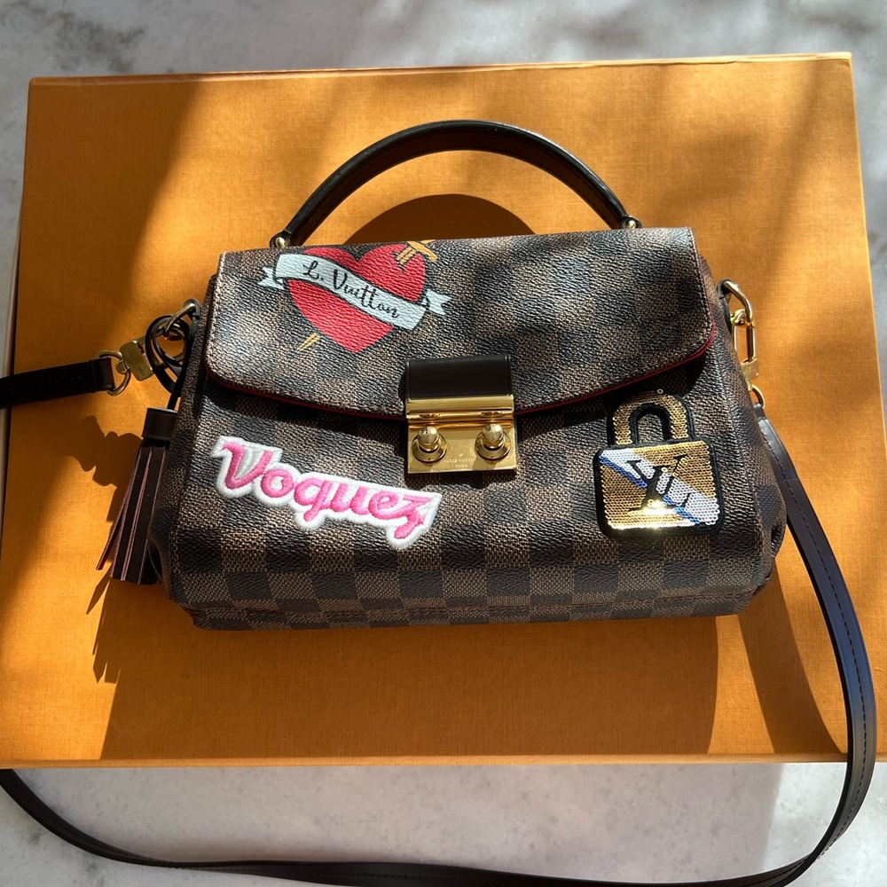 Louis Vuitton Croisette Damier Ebene Leather Handbag w/ Patches